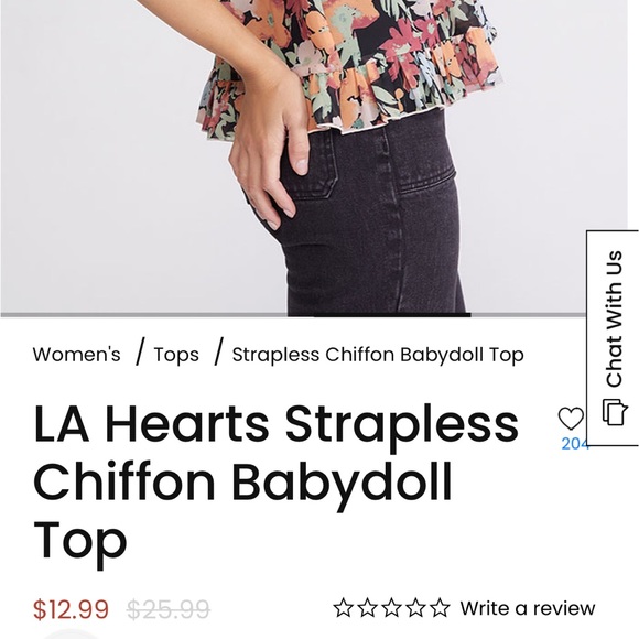 LA HEARTS Strapless Chiffon Babydoll Top - Picture 3 of 3